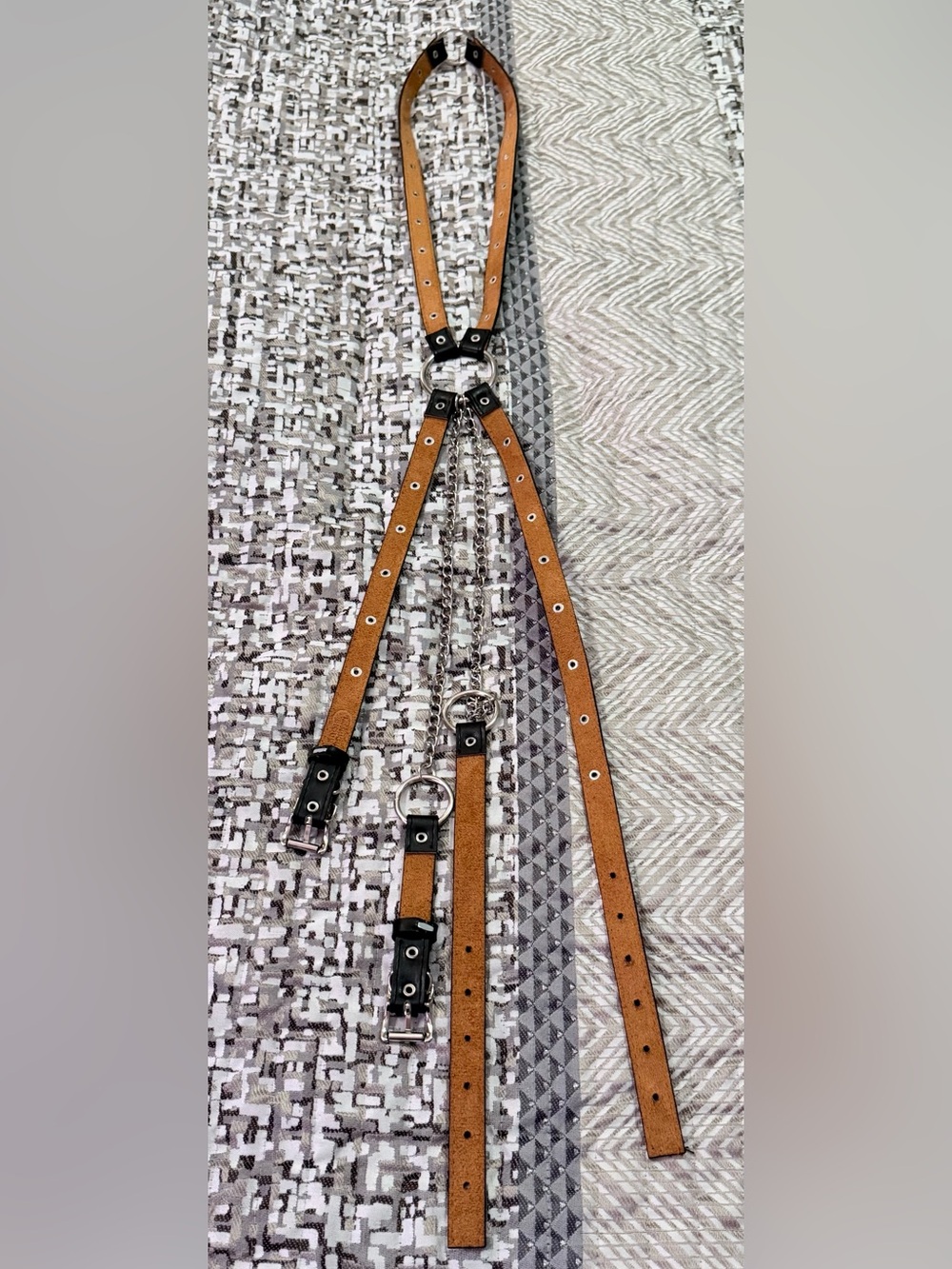 NEW Midnight Hour Black Leather O-Ring Studded Harness with Chain Belt Fits M-XL - Picture 9 of 9
